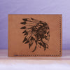 Native American Skull & Symbol Genuine Leather Blocking Bifold Wallet MHLT_01_BRN