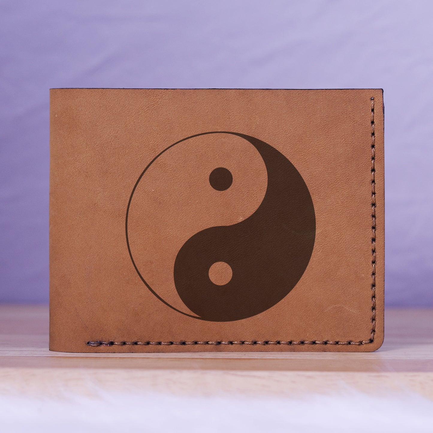 Men's Yin Yang Handmade Genuine Leather Blocking Bifold Wallet MHLT_01_BRN