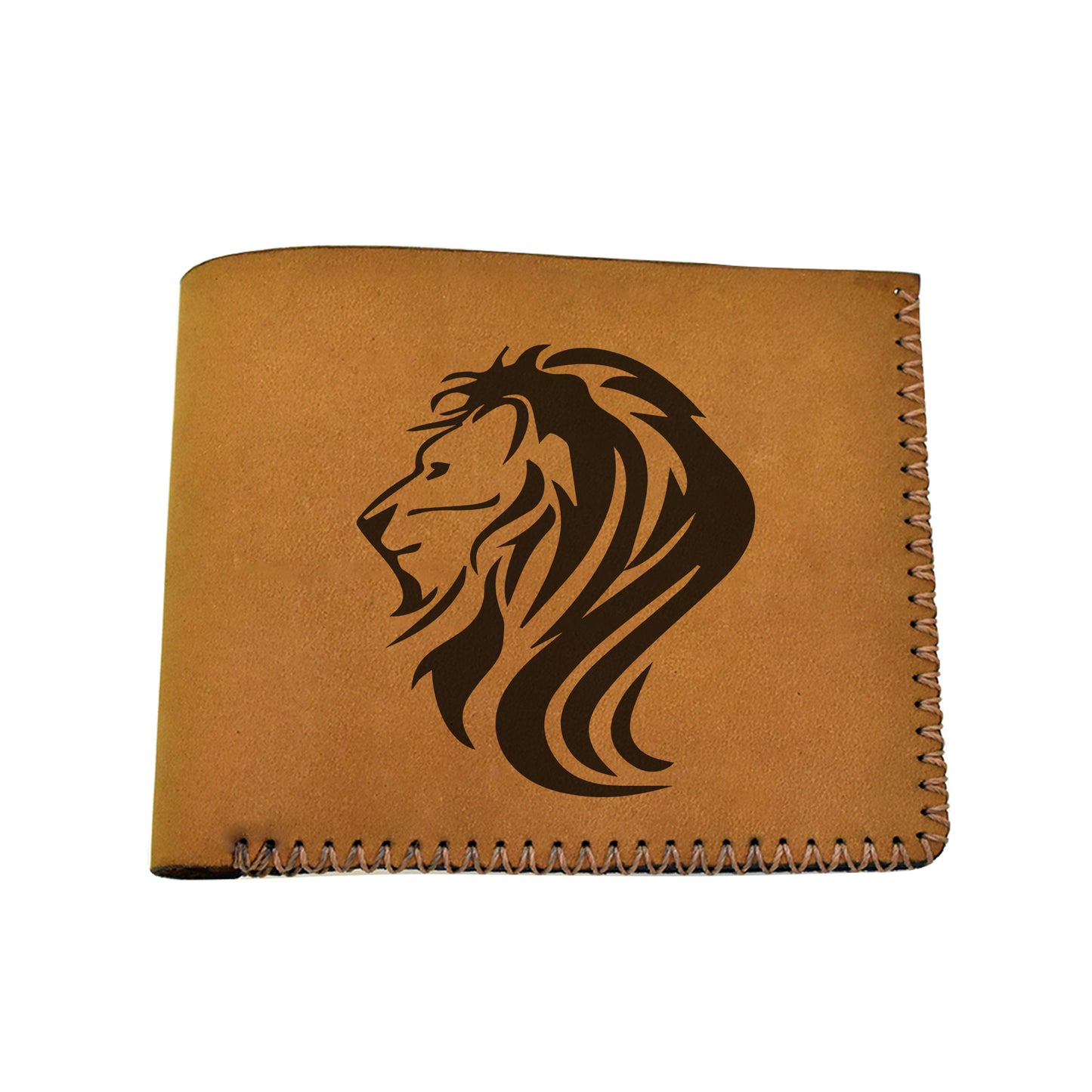 Men's Lion Tatoo Style Natural Genuine Leather Blocking Bifold Wallet MHLT_02_BRN