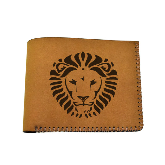 Men's Lion Tatoo Style Natural Genuine Leather Blocking Bifold Wallet MHLT_02_BRN