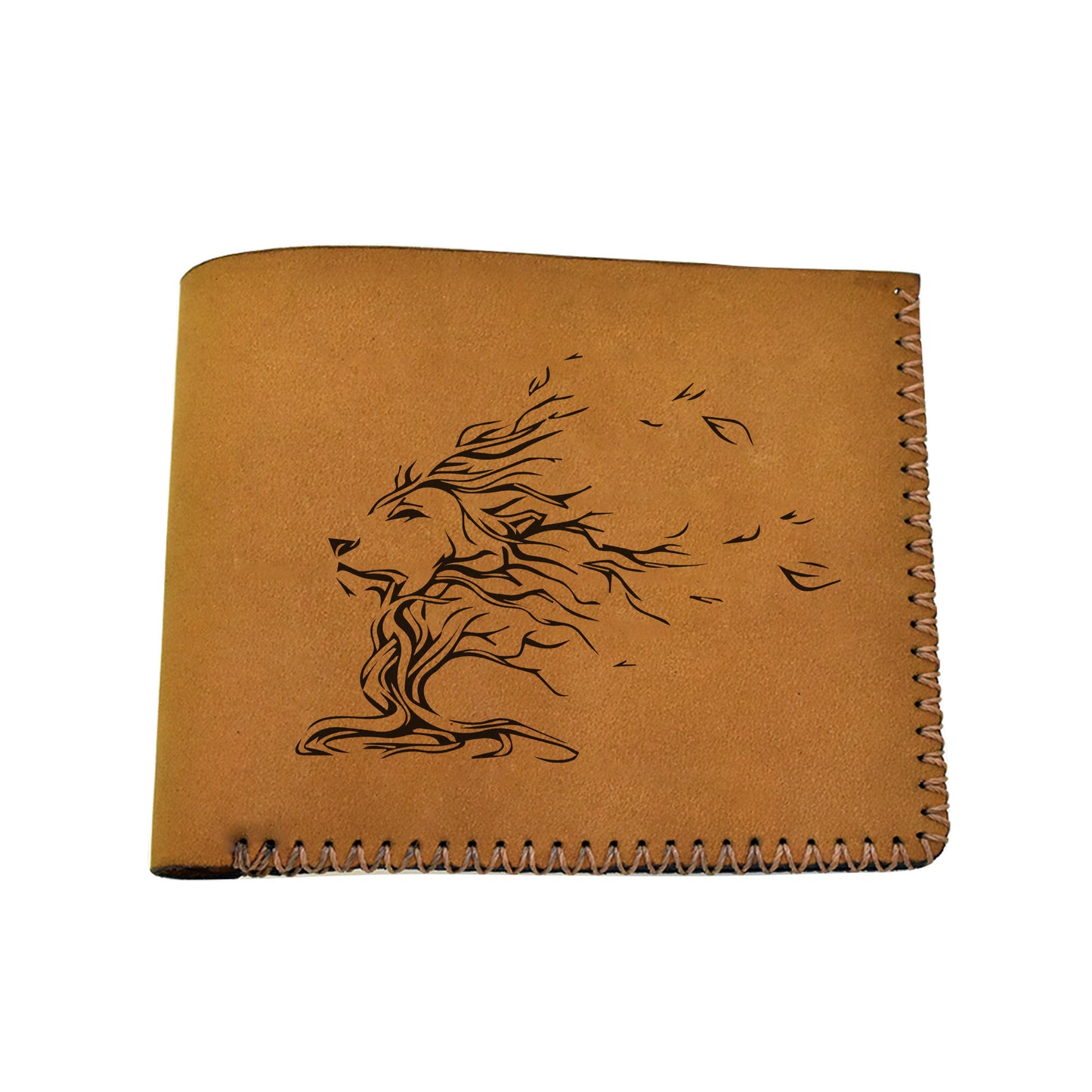 Men's Lion Tatoo Style Natural Genuine Leather Blocking Bifold Wallet MHLT_02_BRN