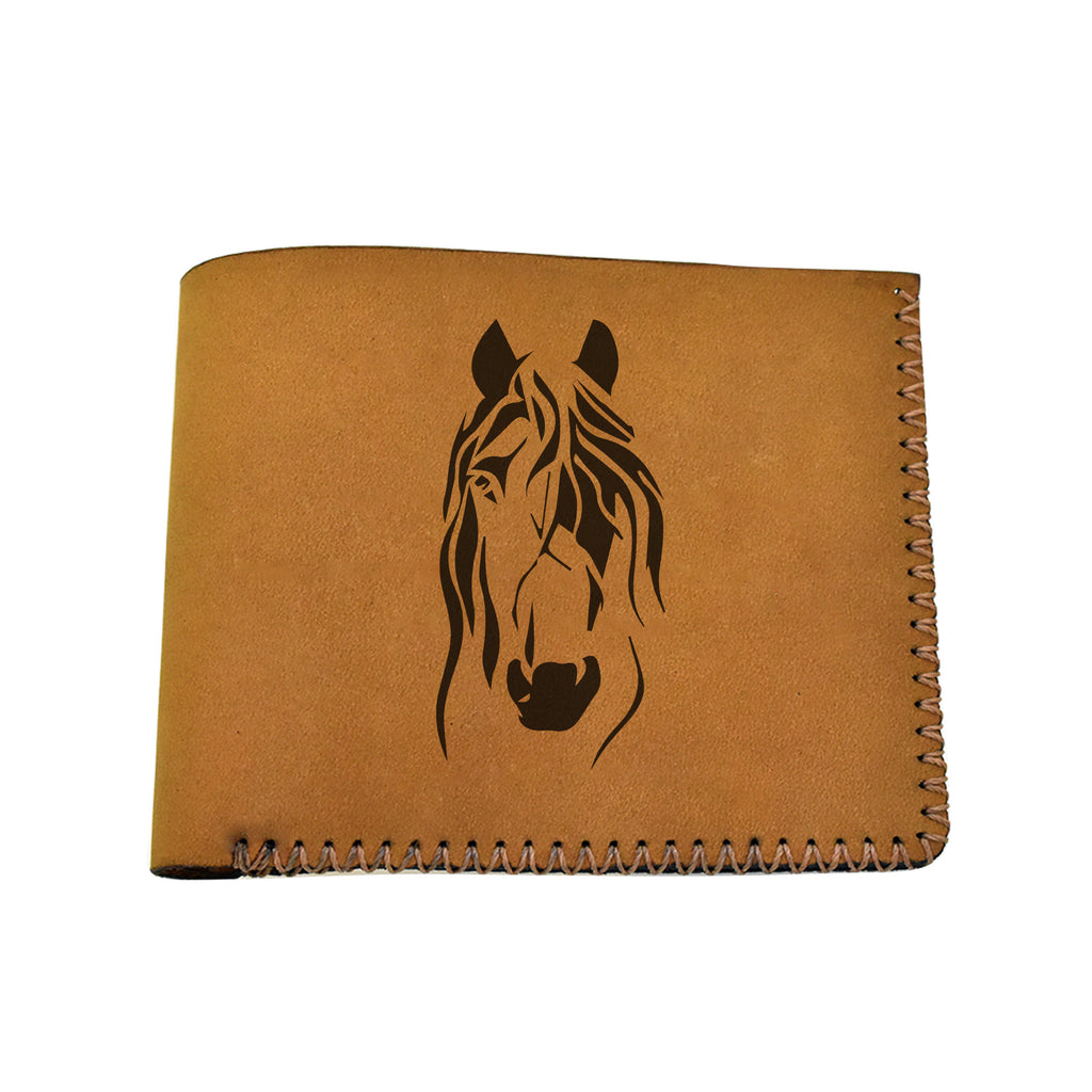 Men's Tribal Horse 2 Handmade Genuine Leather Blocking Bifold Wallet MHLT_02_BRN