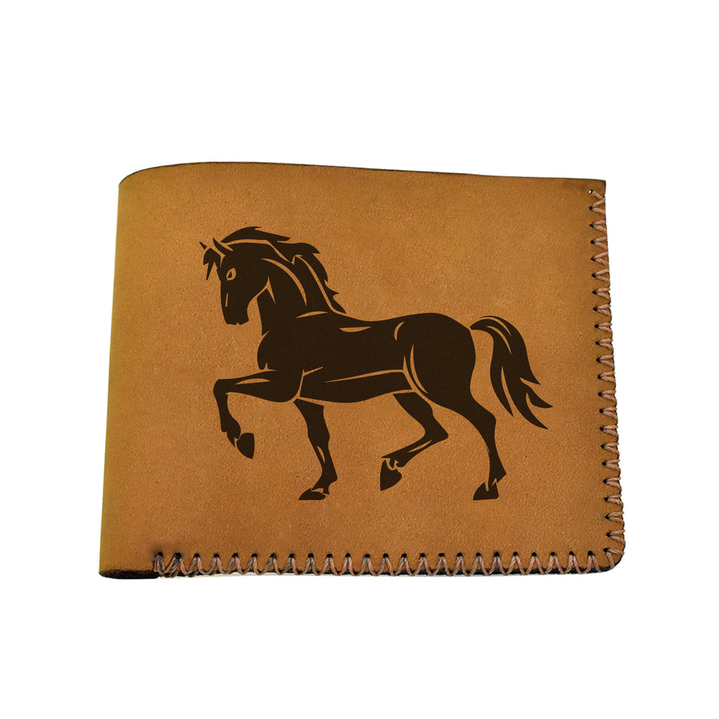 Men's Tribal Horse 2 Handmade Genuine Leather Blocking Bifold Wallet MHLT_02_BRN