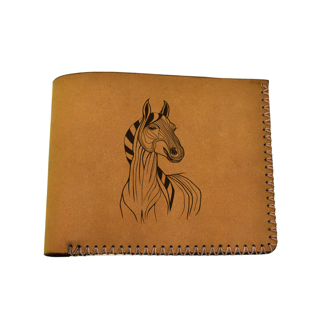 Men's Tribal Horse 2 Handmade Genuine Leather Blocking Bifold Wallet MHLT_02_BRN