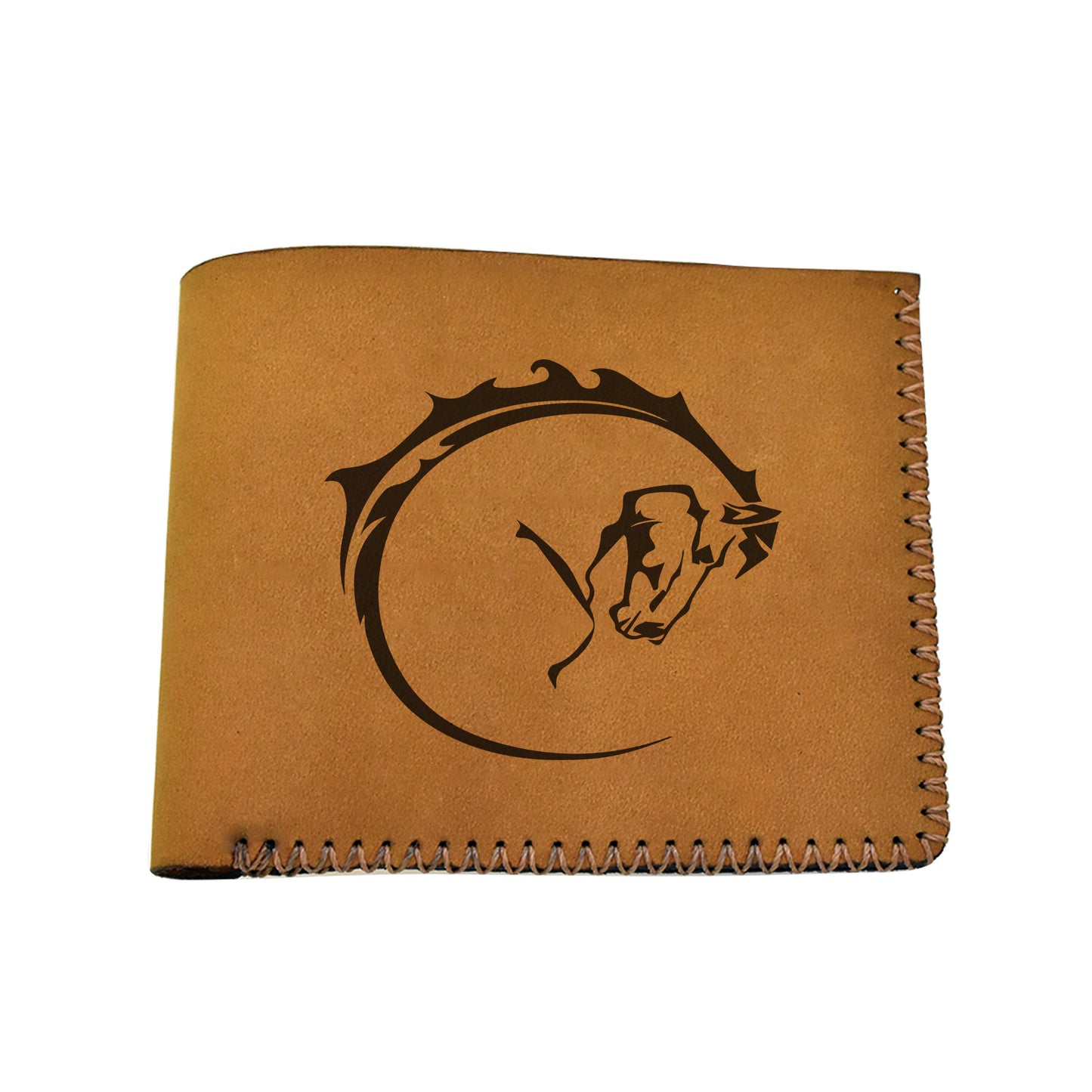 Men's Tribal Horse 2 Handmade Genuine Leather Blocking Bifold Wallet MHLT_02_BRN