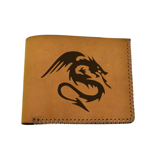 Men's Celtic Fire Dragon Handmade Genuine Leather Blocking Bifold Wallet MHLT_02_BRN