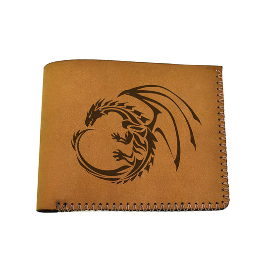 Men's Celtic Fire Dragon Handmade Genuine Leather Blocking Bifold Wallet MHLT_02_BRN