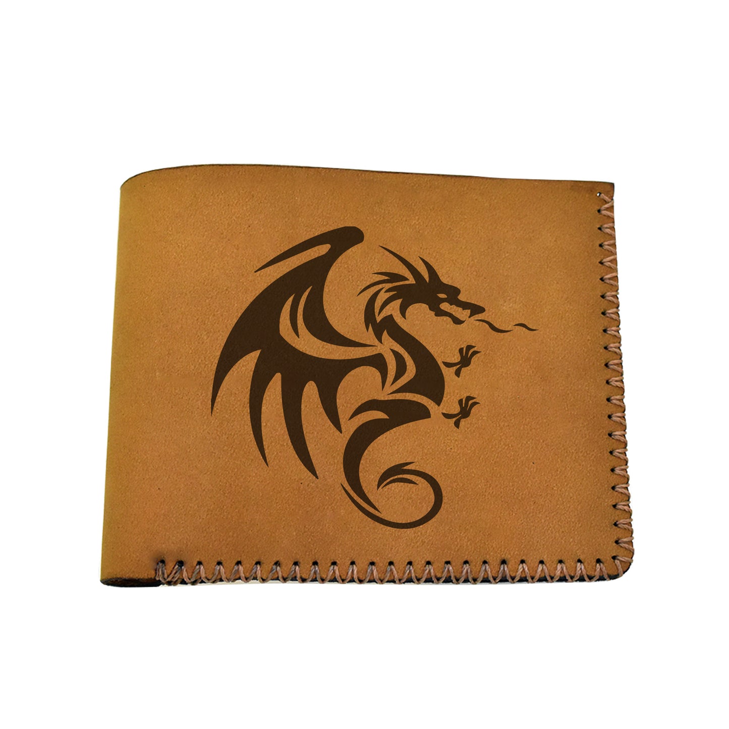 Men's Celtic Fire Dragon Handmade Genuine Leather Blocking Bifold Wallet MHLT_02_BRN