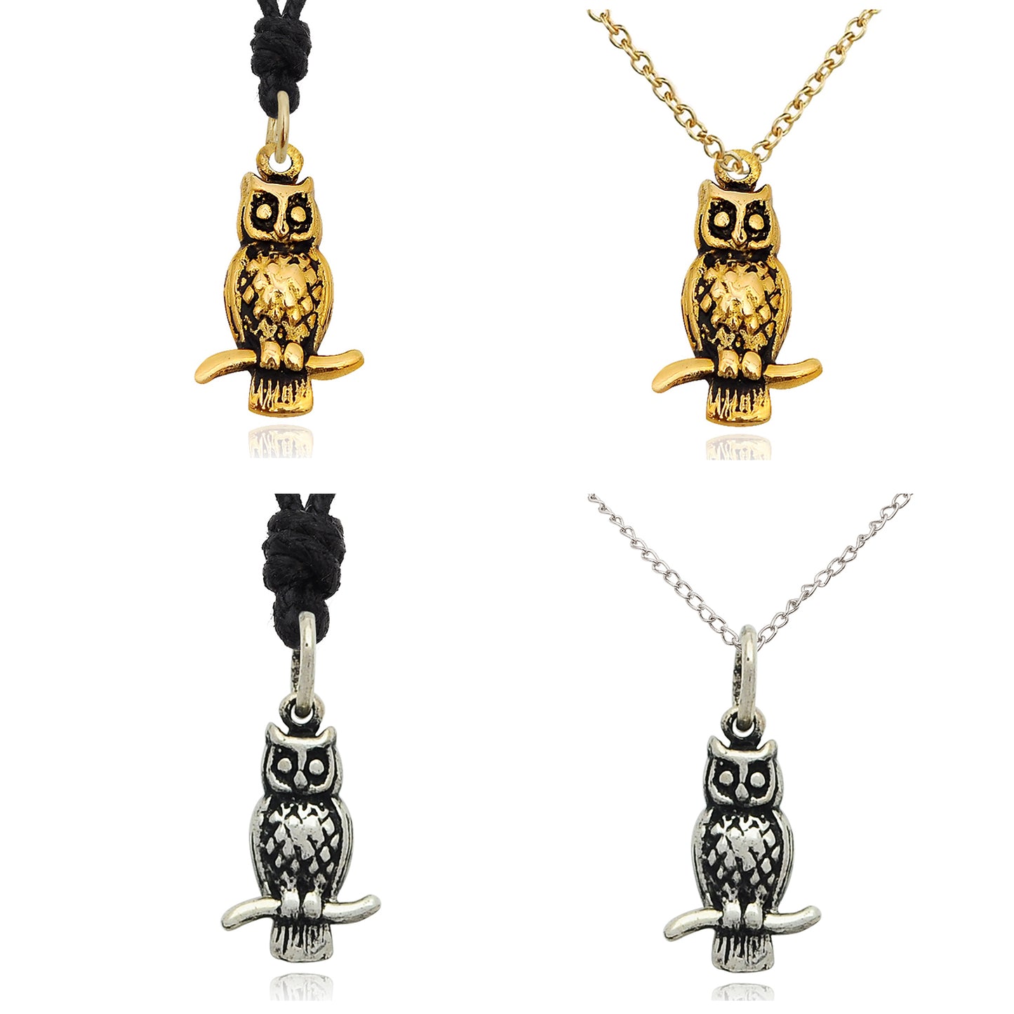 Stylish Owl Bird Handmade Gold Brass 92.5 Sterling Silver Necklace Pendant Jewelry