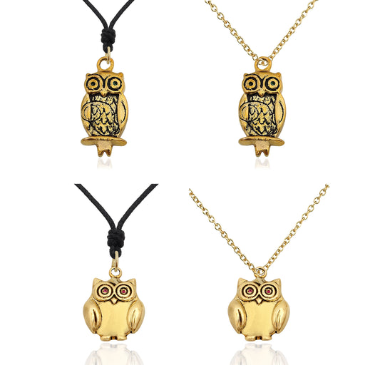 Lovely Owl Bird Handmade Gold Brass Necklace Pendant Jewelry