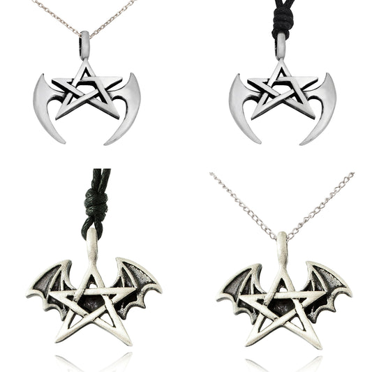 Winged Pentagram Silver Pewter Charm Necklace Pendant Jewelry