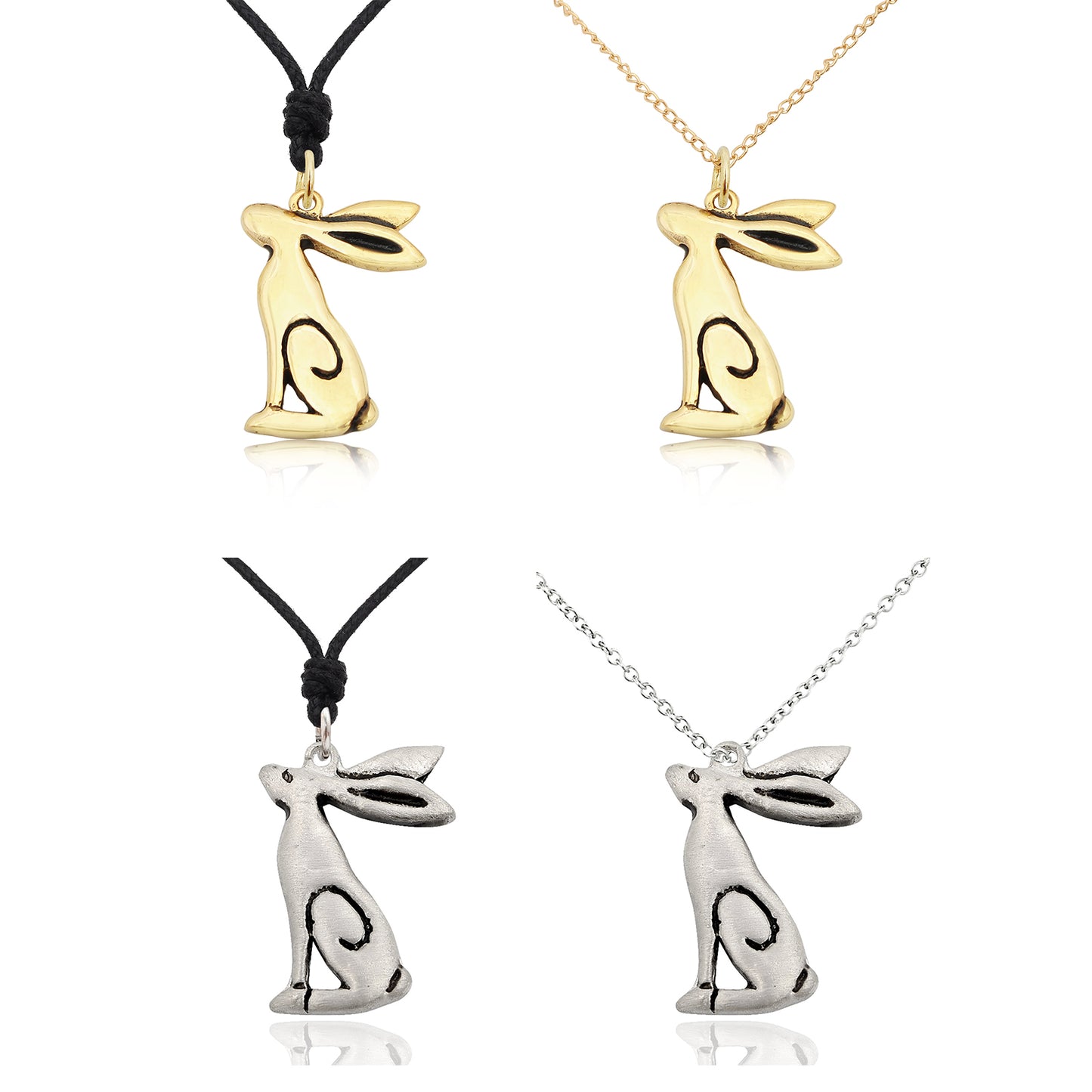 Cute Rabbit Handmade Brass Pewter Charm Necklace Pendant Jewelry