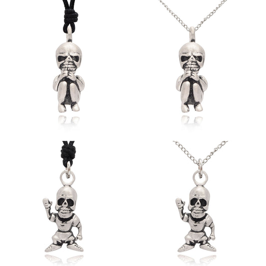 Skull Man Silver Pewter Charm Necklace Pendant Jewelry