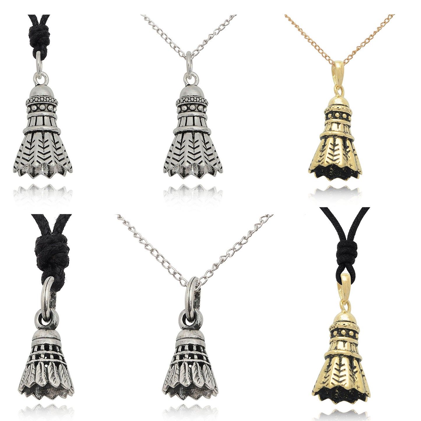 Shuttlecock 92.5 Sterling Silver Gold Brass Charm Necklace Pendant Jewelry