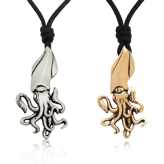 Squid Sea Life Silver Pewter Gold Brass Charm Necklace Pendent Jewelry