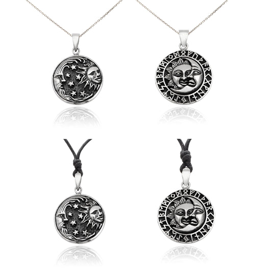 Sun Moon YinYang Runes Runic Sterling Silver Brass Pewter Necklace Pendant Jewelry