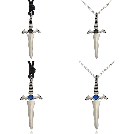 Blue & Black Sword Silver Pewter Charm Necklace Pendant Jewelry