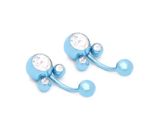 1 Blue Powder Coated Stainless Crystal Studs Navel Ring Belly Button Body Piercing Jewelry