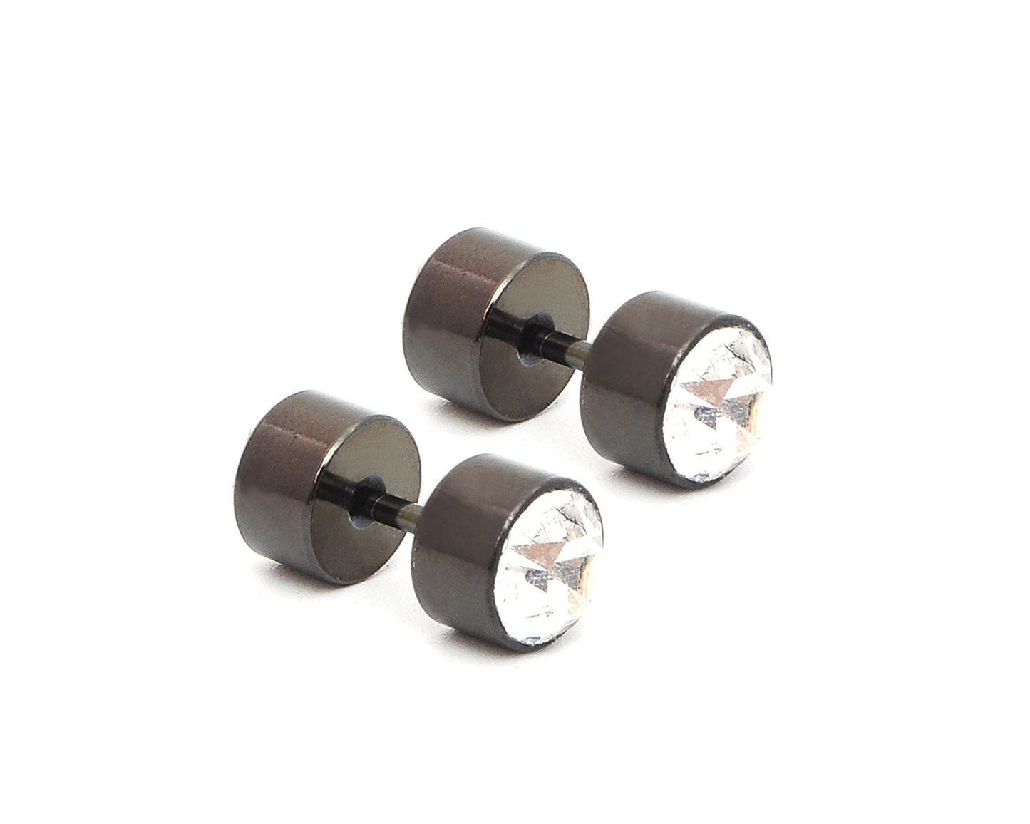 1 Stainless Double Crystal Studs Cylinder Straight Barbell Earrings Body Piercing Jewelry