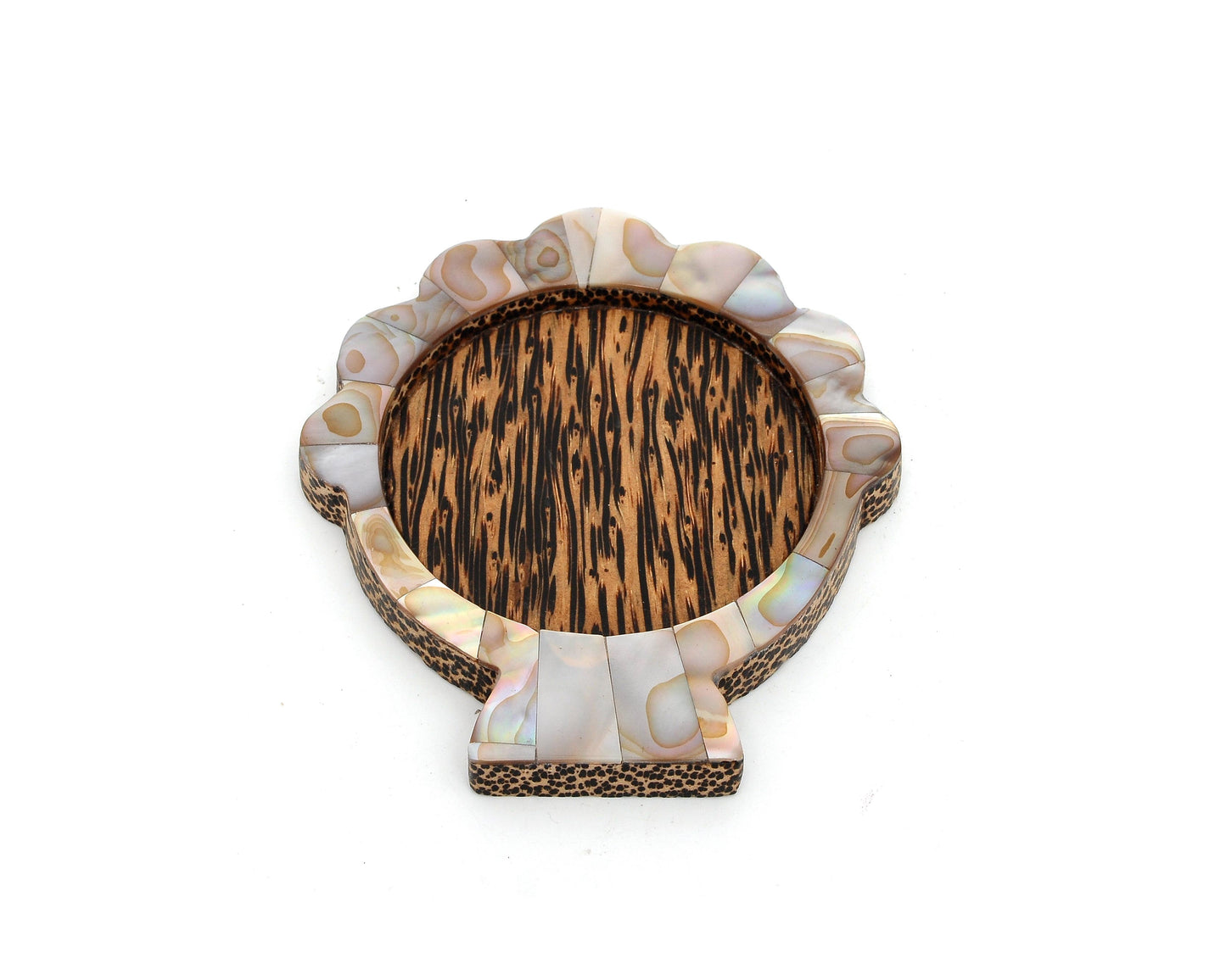 Myanmar Handmade Coconut Wood Clam Coaster With Mother of Pearl Inlay