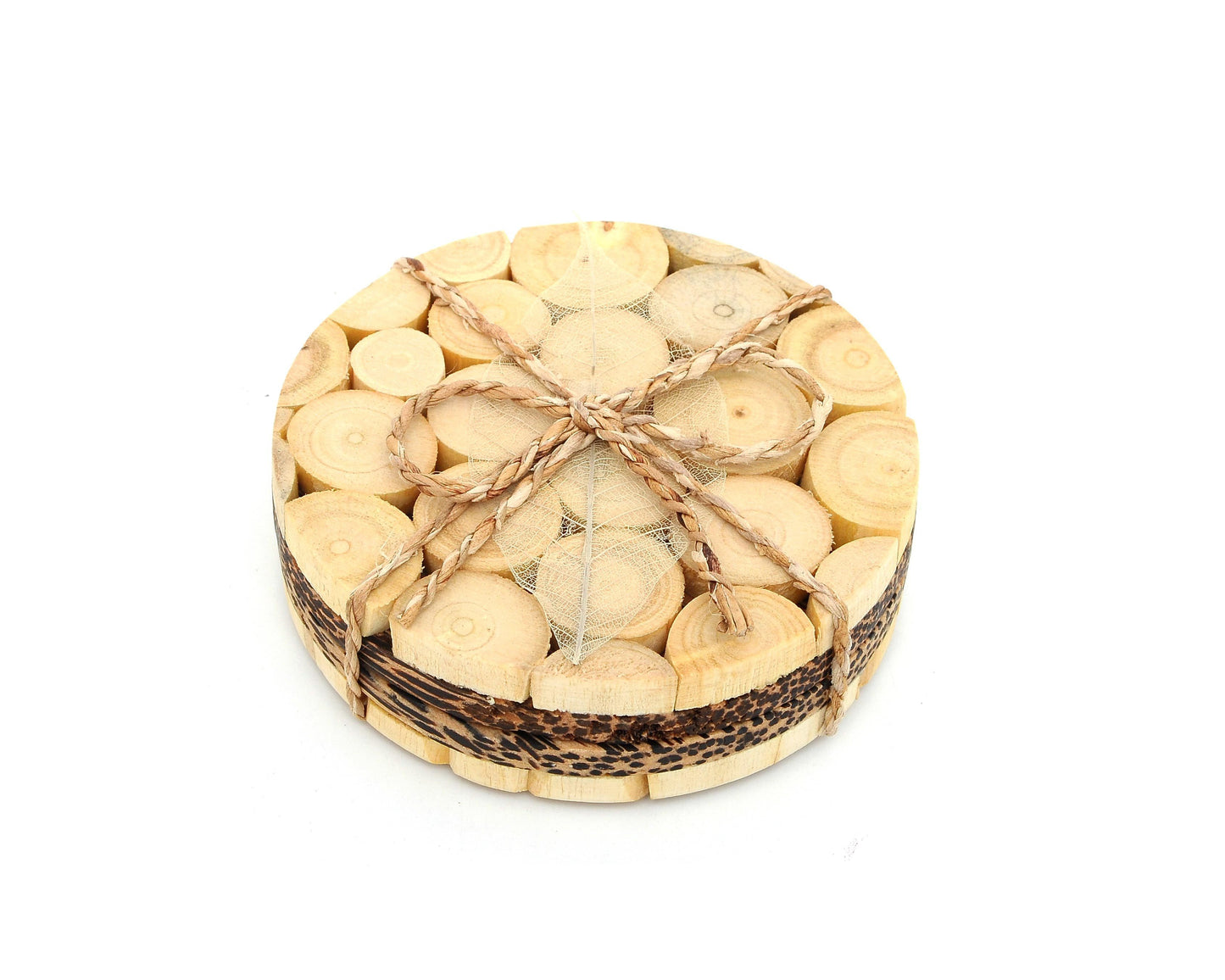 Set of 2 Myanmar Handcrafted Unique Modern Wooden Coaster With Coconut Wood