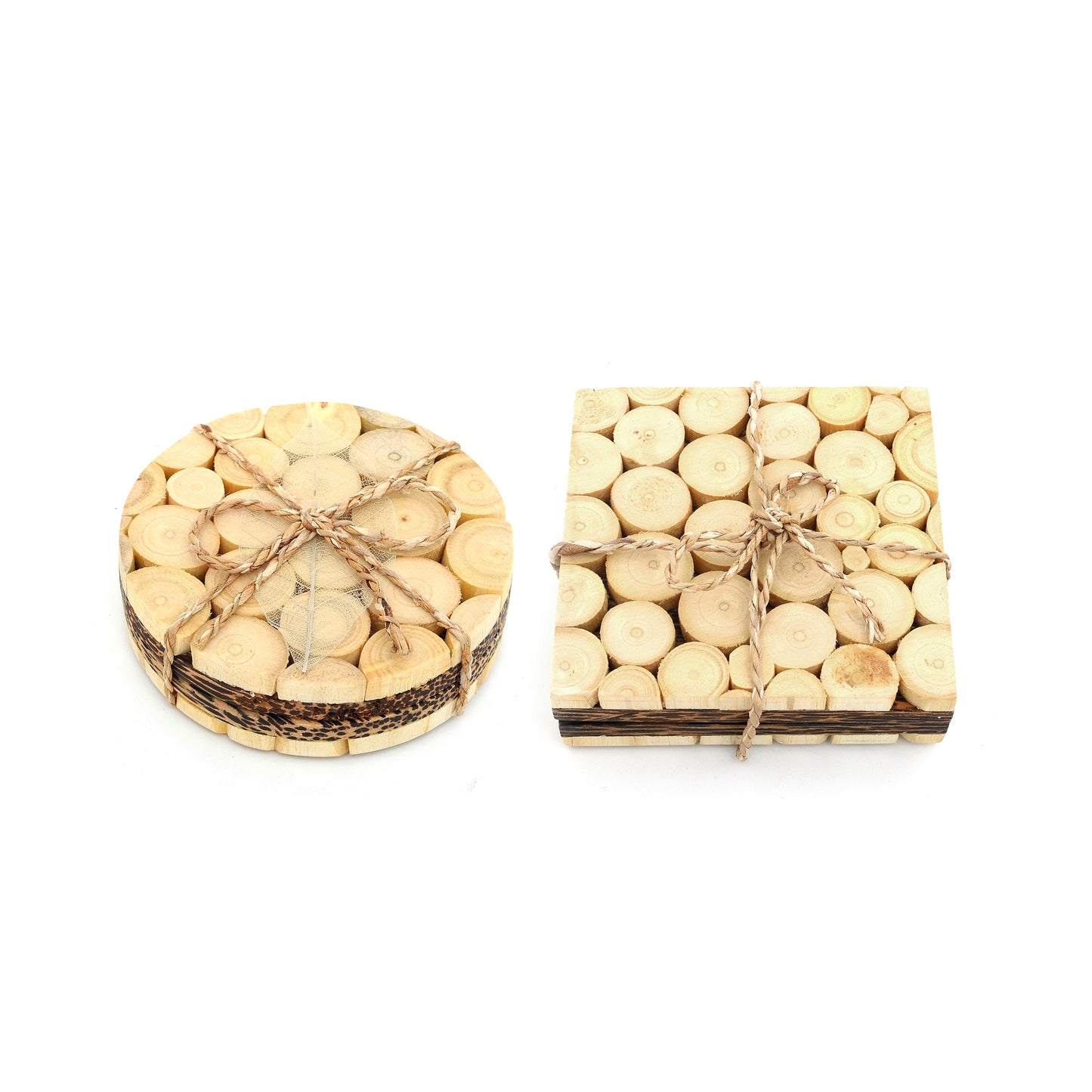 Set of 2 Myanmar Handcrafted Unique Modern Wooden Coaster With Coconut Wood