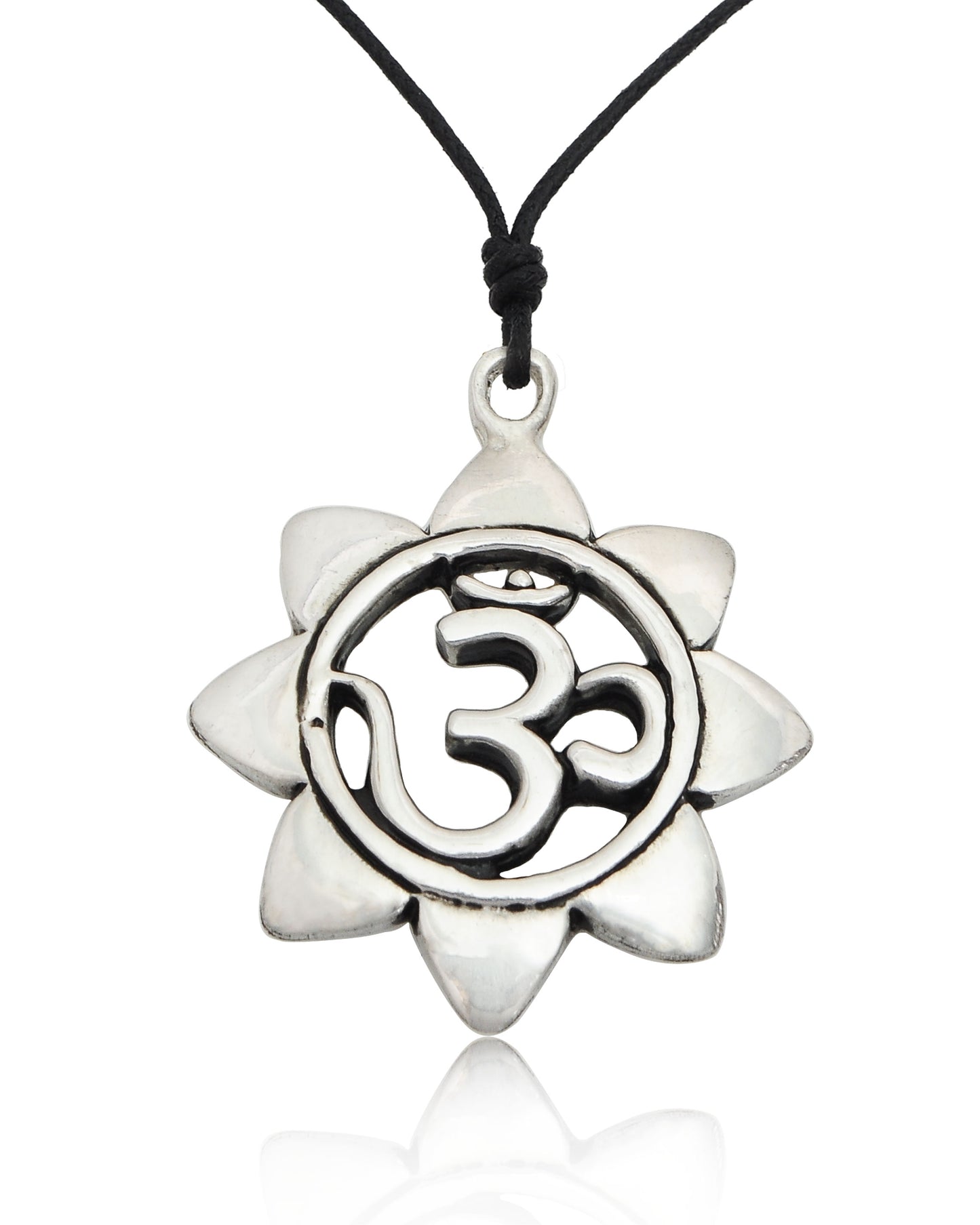 Sunflower Hindu Ohm 92.5 Sterling Silver Pewter Necklace Pendant Jewelry