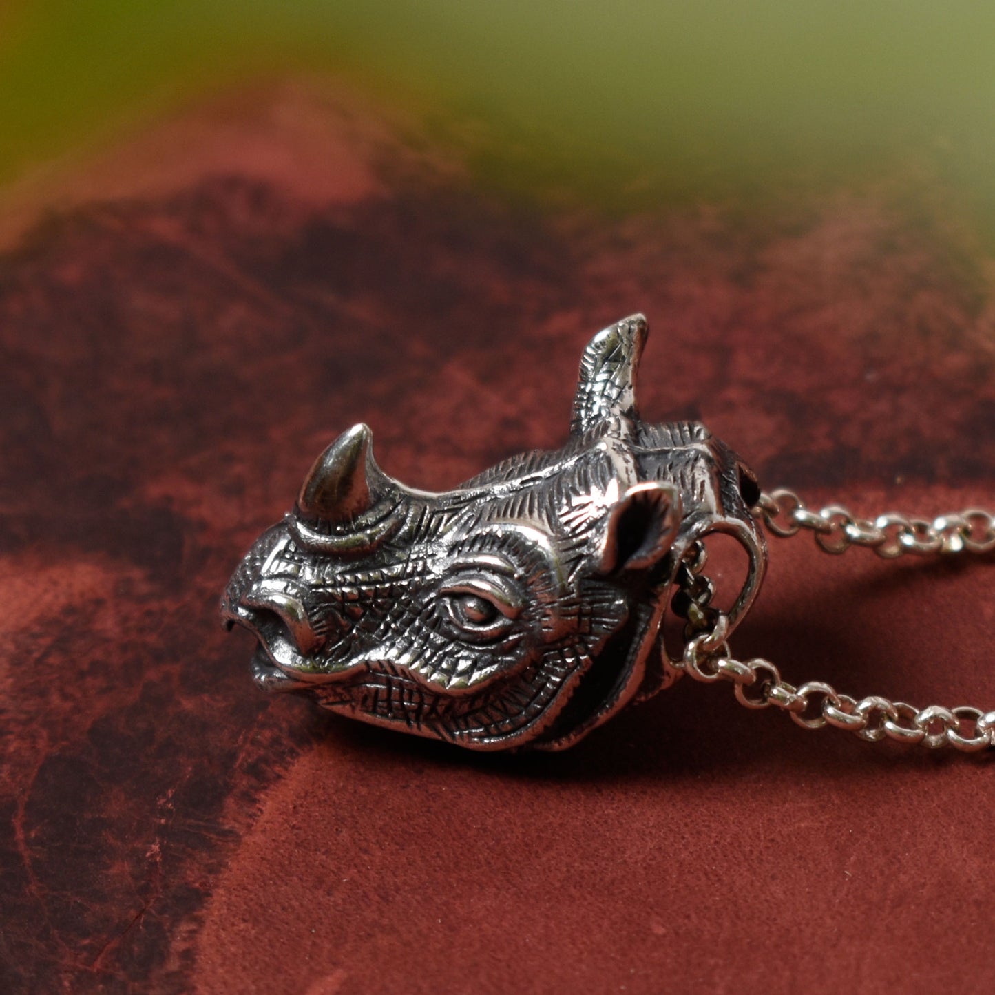 Rhino Head Rhinoceros 92.5 Sterling Silver Brass Gold Necklace Pendant Jewelry