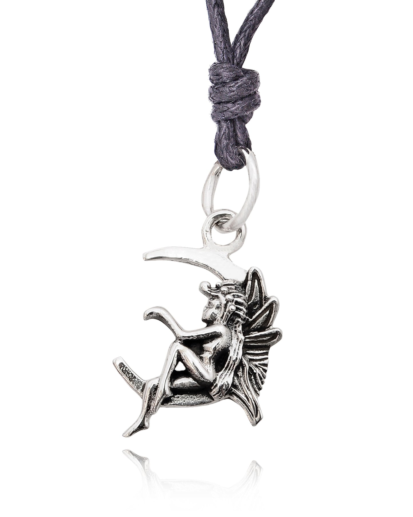 Fairy Moon Woman 92.5 Sterling Silver Charm Necklace Pendant Jewelry