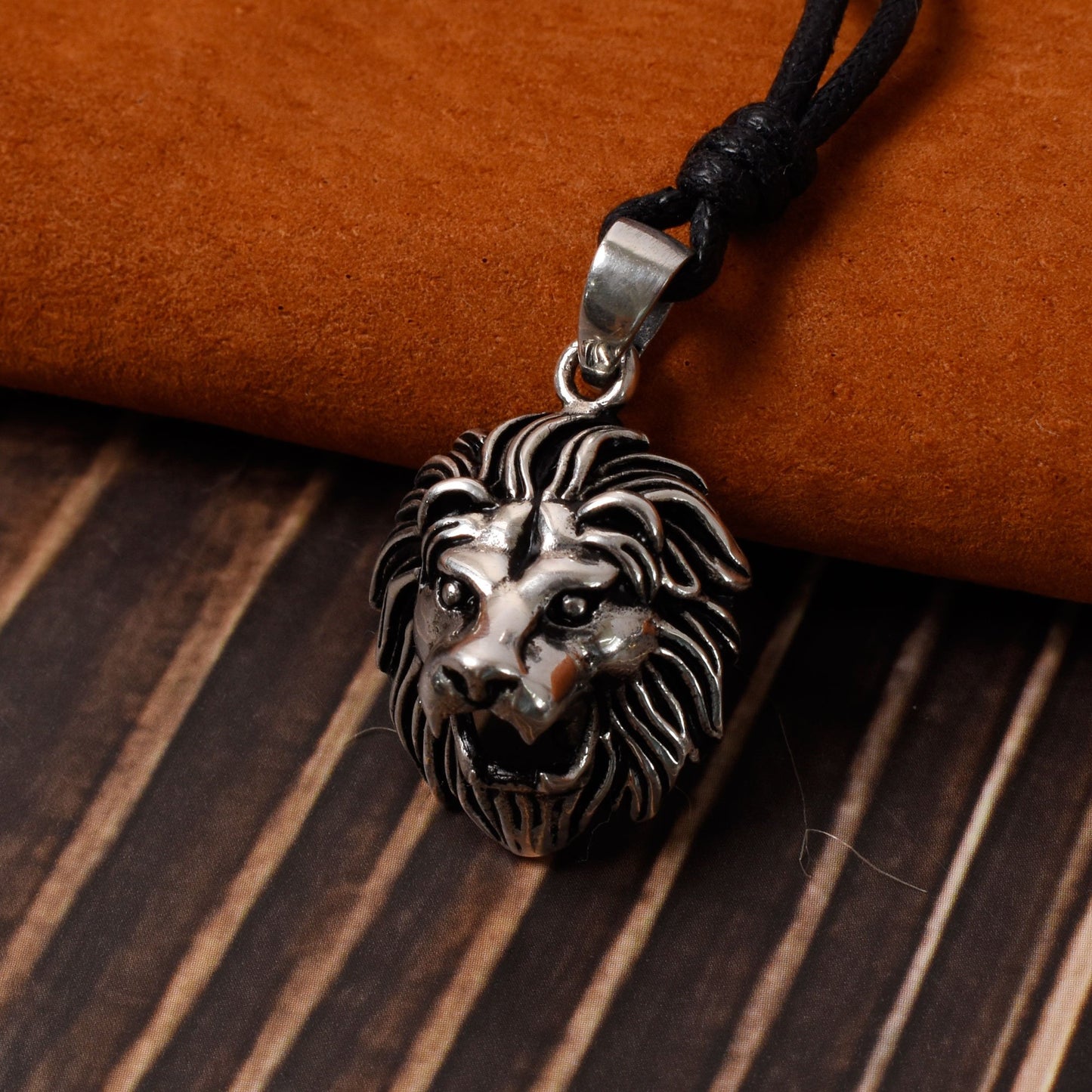 Lion Head 92.5 Sterling Silver Gold Brass Charm Necklace Pendant Jewelry