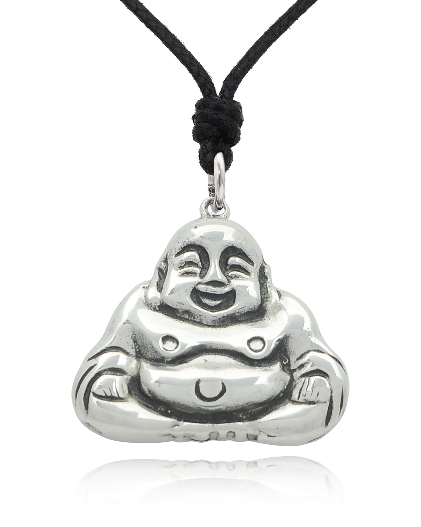 Laughing Zen Buddha Lucky 92.5 Sterling Silver Brass Charm Necklace Pendant