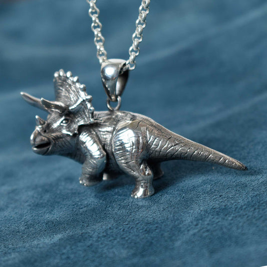 Triceratops Dinosaur 925 Sterling Silver Brass Charm Necklace Pendant Jewelry
