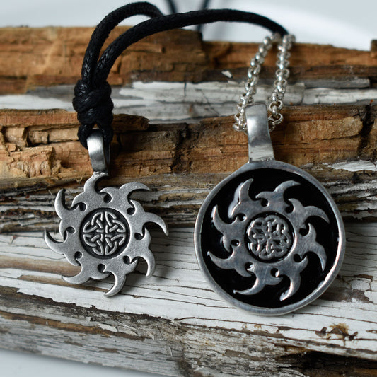 Black Celtic Sun Trilogy Silver Pewter Charm Necklace Pendant Jewelry
