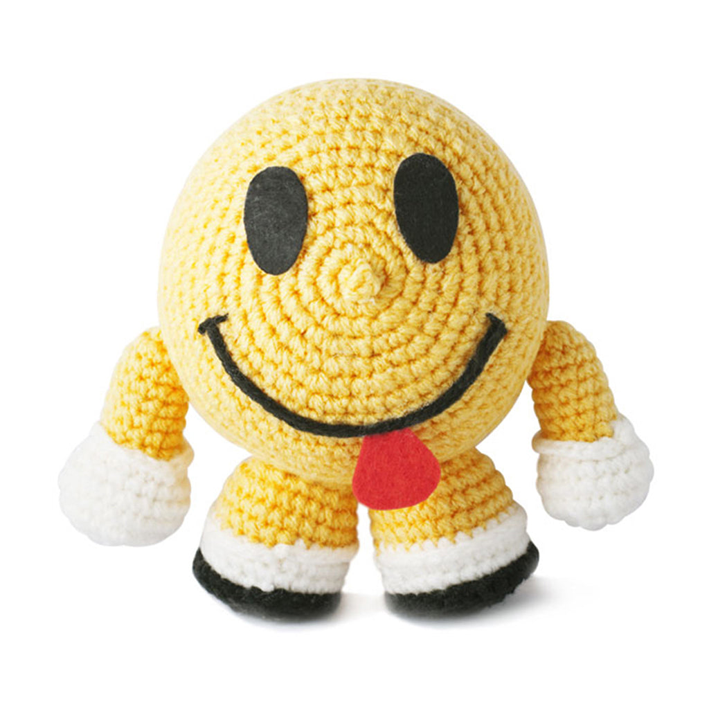 Yellow Smiley Happy Face Handmade Amigurumi Stuffed Toy Knit Crochet Doll VAC