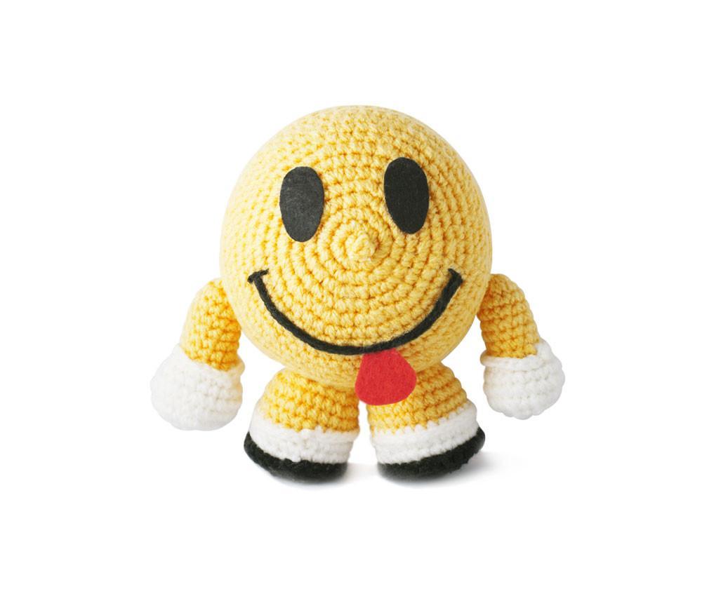 Yellow Smiley Happy Face Handmade Amigurumi Stuffed Toy Knit Crochet Doll VAC