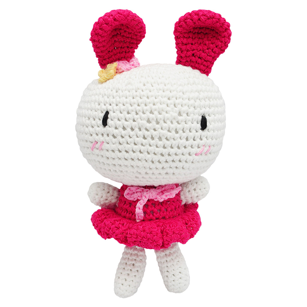 White-Pink Bunny Handmade Amigurumi Stuffed Toy Knit Crochet Doll VAC