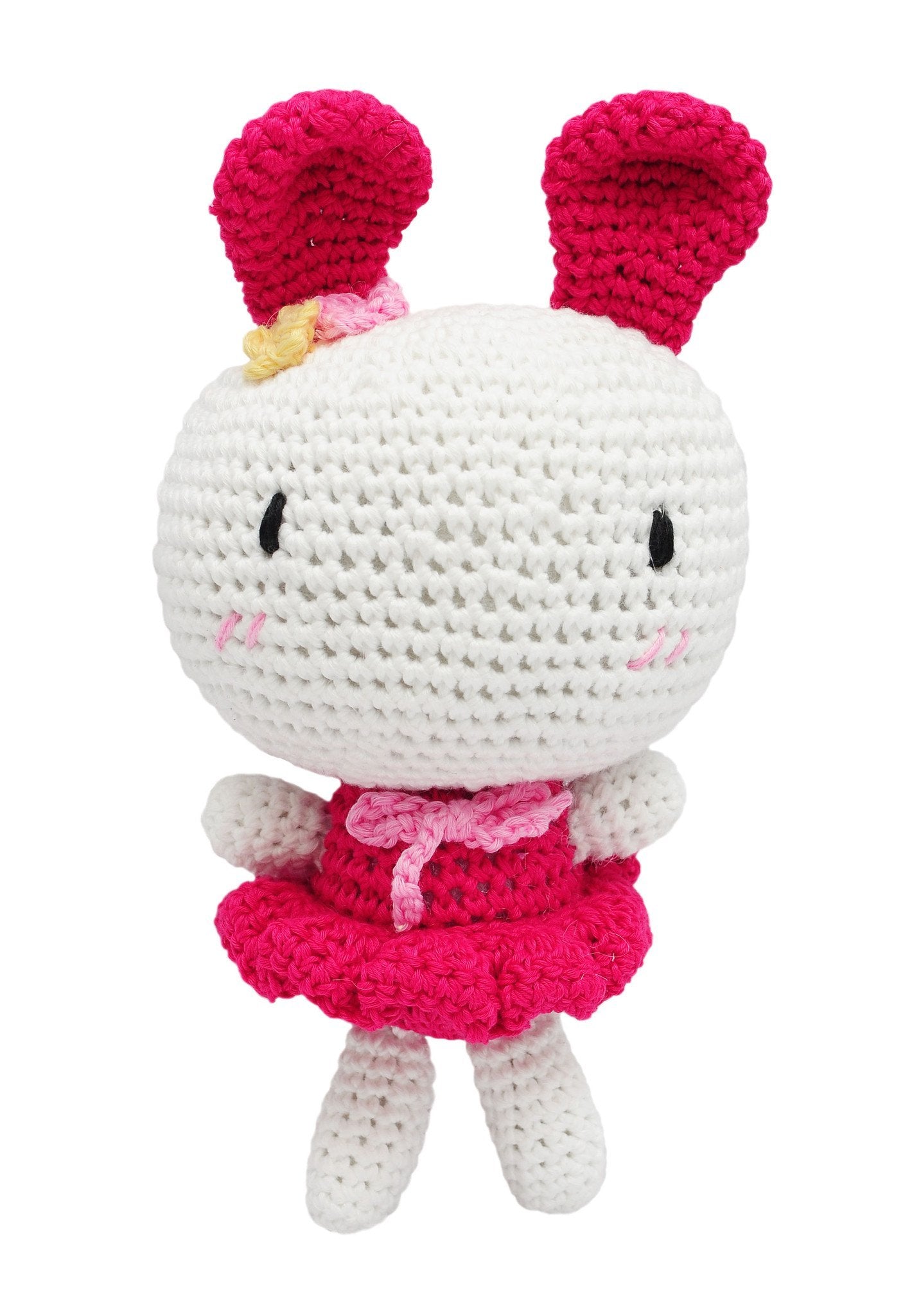 White-Pink Bunny Handmade Amigurumi Stuffed Toy Knit Crochet Doll VAC