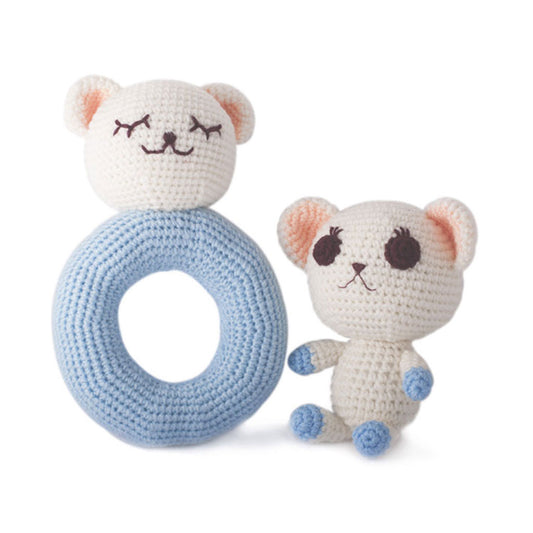 White-Blue Bear, Baby toy Handmade Amigurumi Stuffed Toy Knit Crochet Doll VAC
