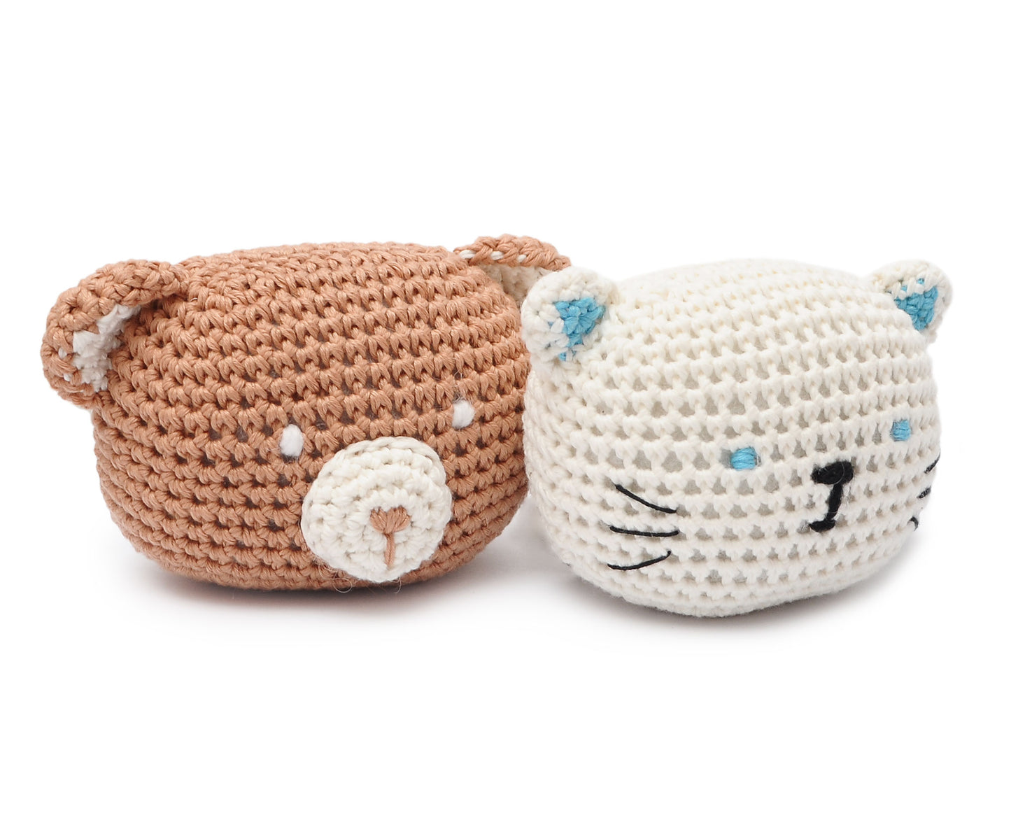 Set of Brown & White Bear, Cat Handmade Amigurumi Stuffed Toy Knit Crochet Doll VAC