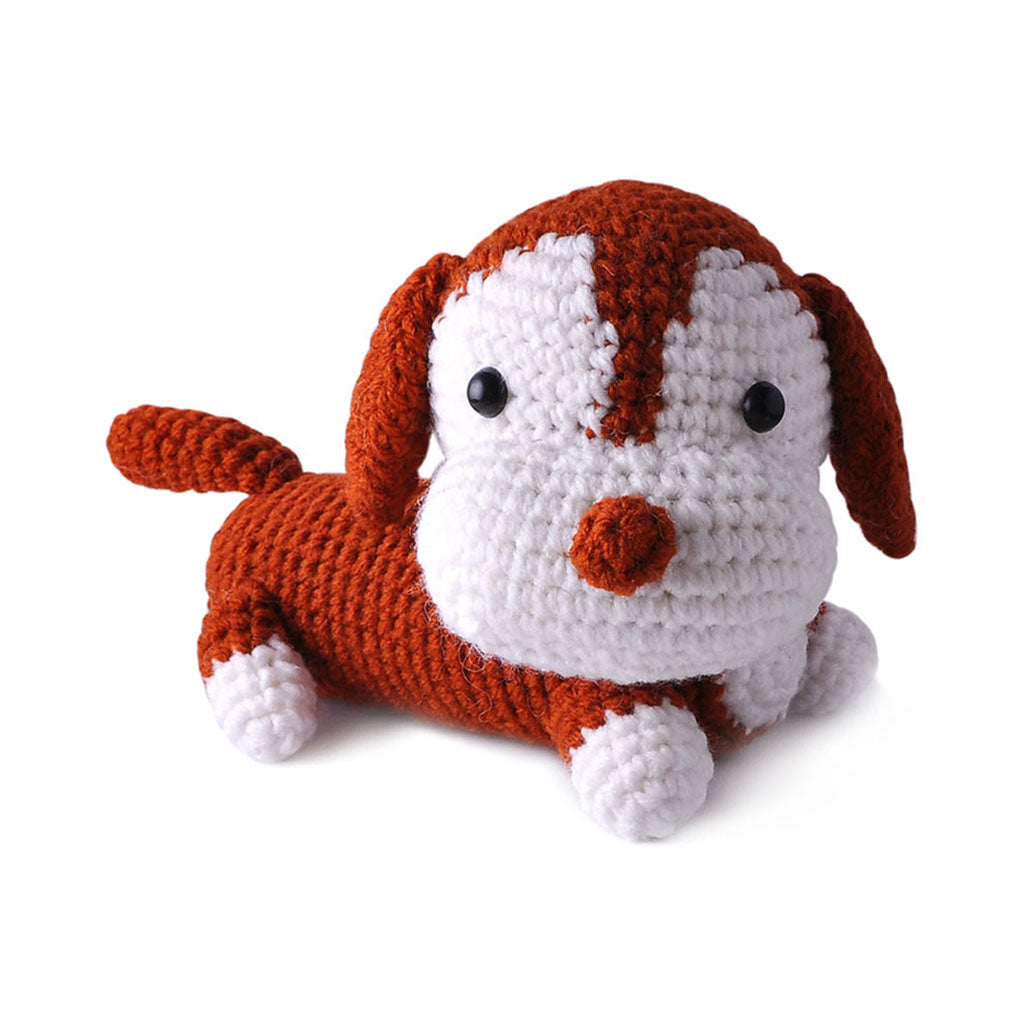 Brown-White Dogs Handmade Amigurumi Stuffed Toy Knit Crochet Doll VAC