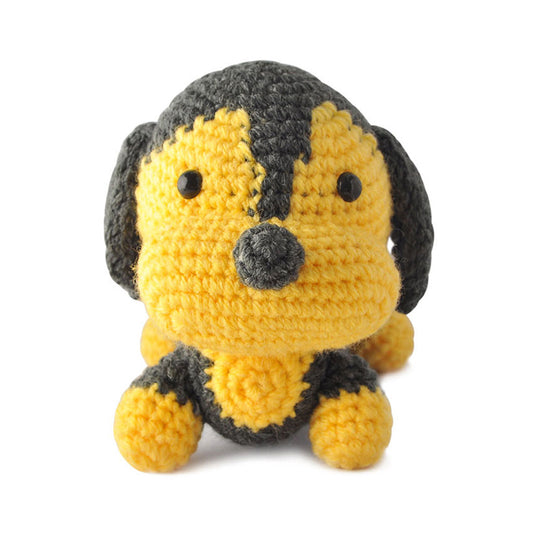 Dark Gray-Yellow Dogs Handmade Amigurumi Stuffed Toy Knit Crochet Doll VAC