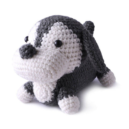 Dark Gray-White Dogs Handmade Amigurumi Stuffed Toy Knit Crochet Doll VAC