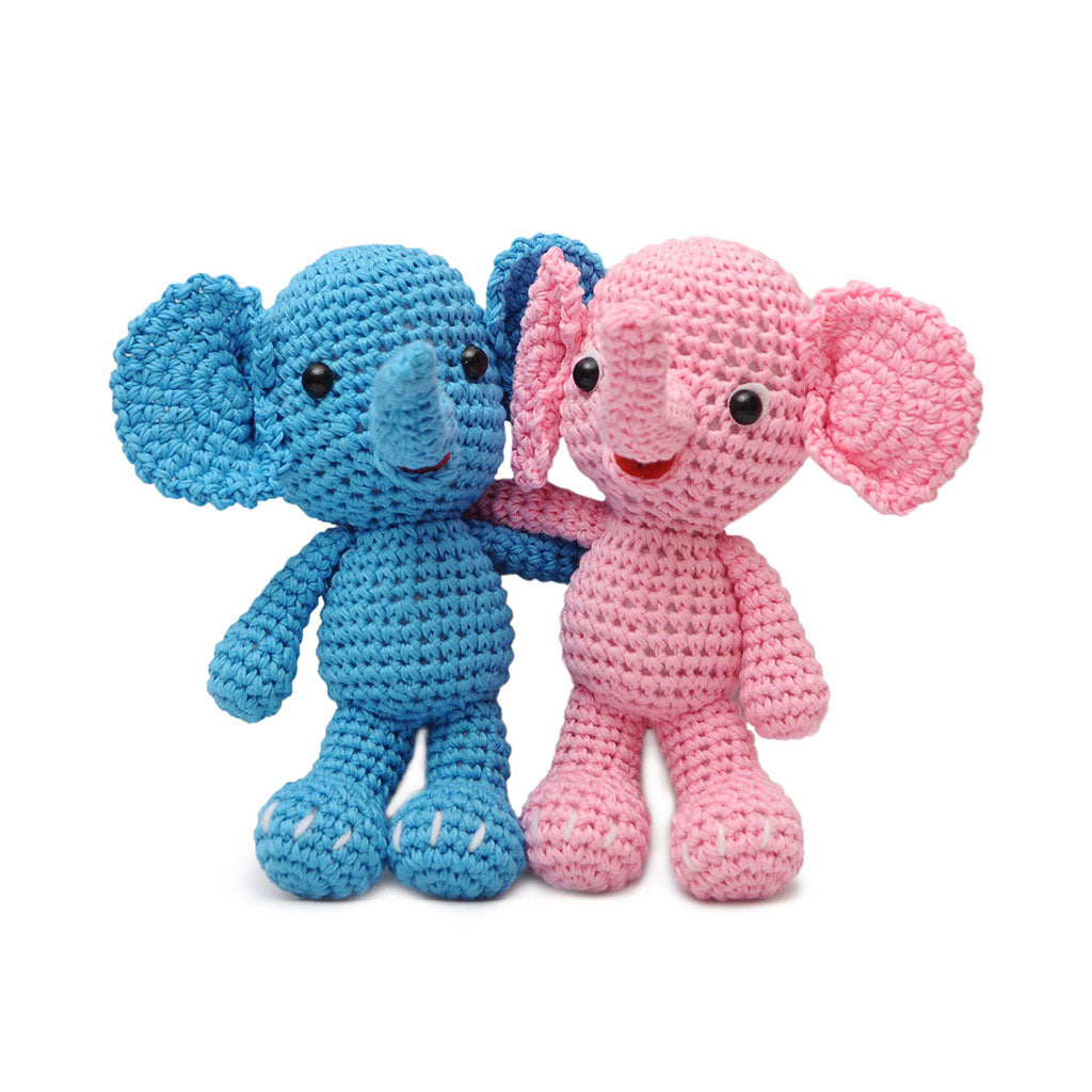 Blue;Pink Elephant Handmade Amigurumi Stuffed Toy Knit Crochet Doll VAC