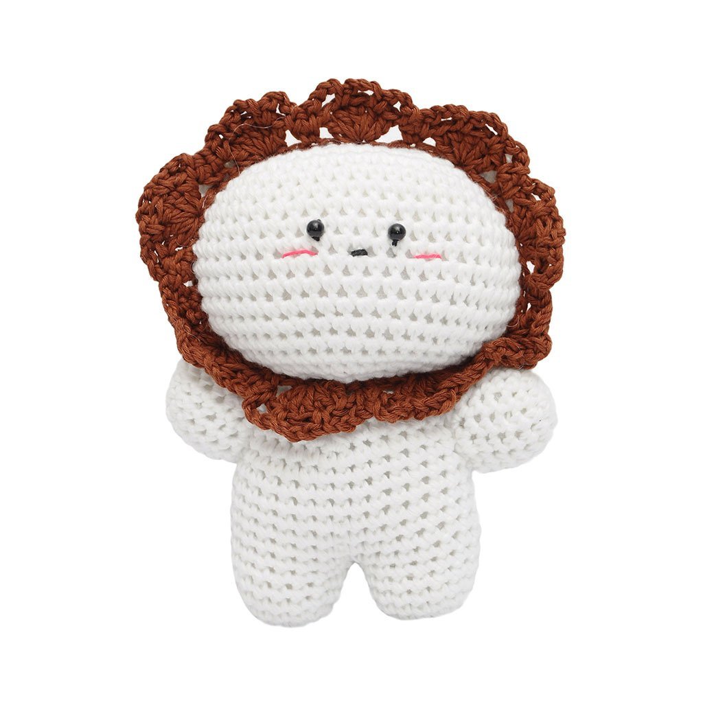 White-Brown Lion Handmade Amigurumi Stuffed Toy Knit Crochet Doll VAC