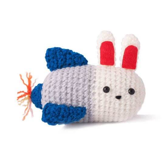White-Blue-Red Bunnies Handmade Amigurumi Stuffed Toy Knit Crochet Doll VAC