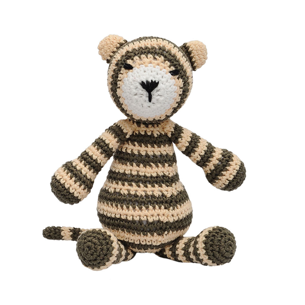 Cream-Gray Tiger Handmade Amigurumi Stuffed Toy Knit Crochet Doll VAC