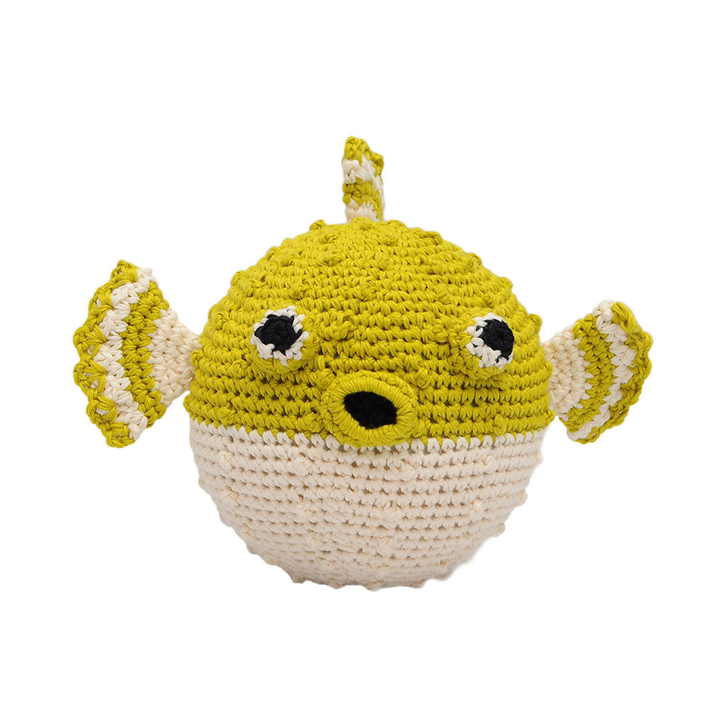 Yellow-Cream Blow Fish Handmade Amigurumi Stuffed Toy Knit Crochet Doll VAC