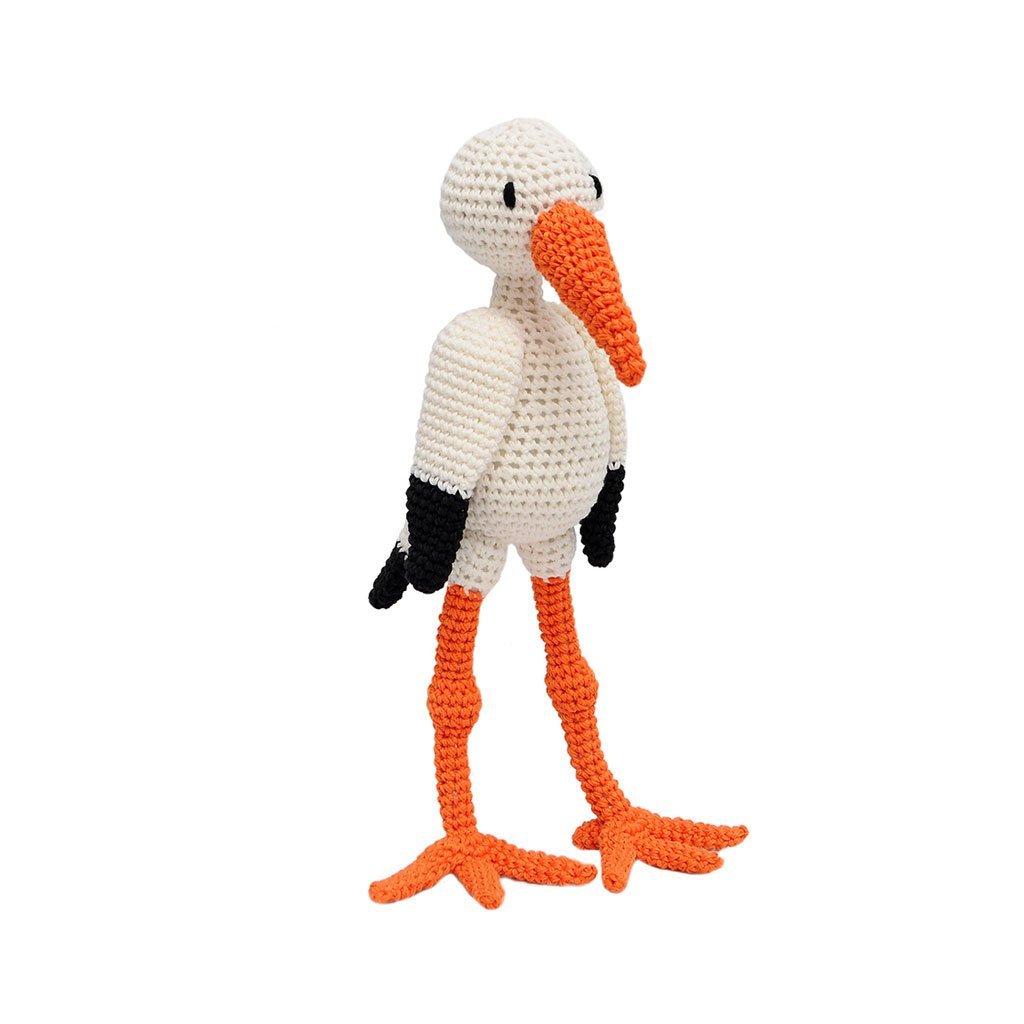 White-Orange Stork Handmade Amigurumi Stuffed Toy Knit Crochet Doll VAC