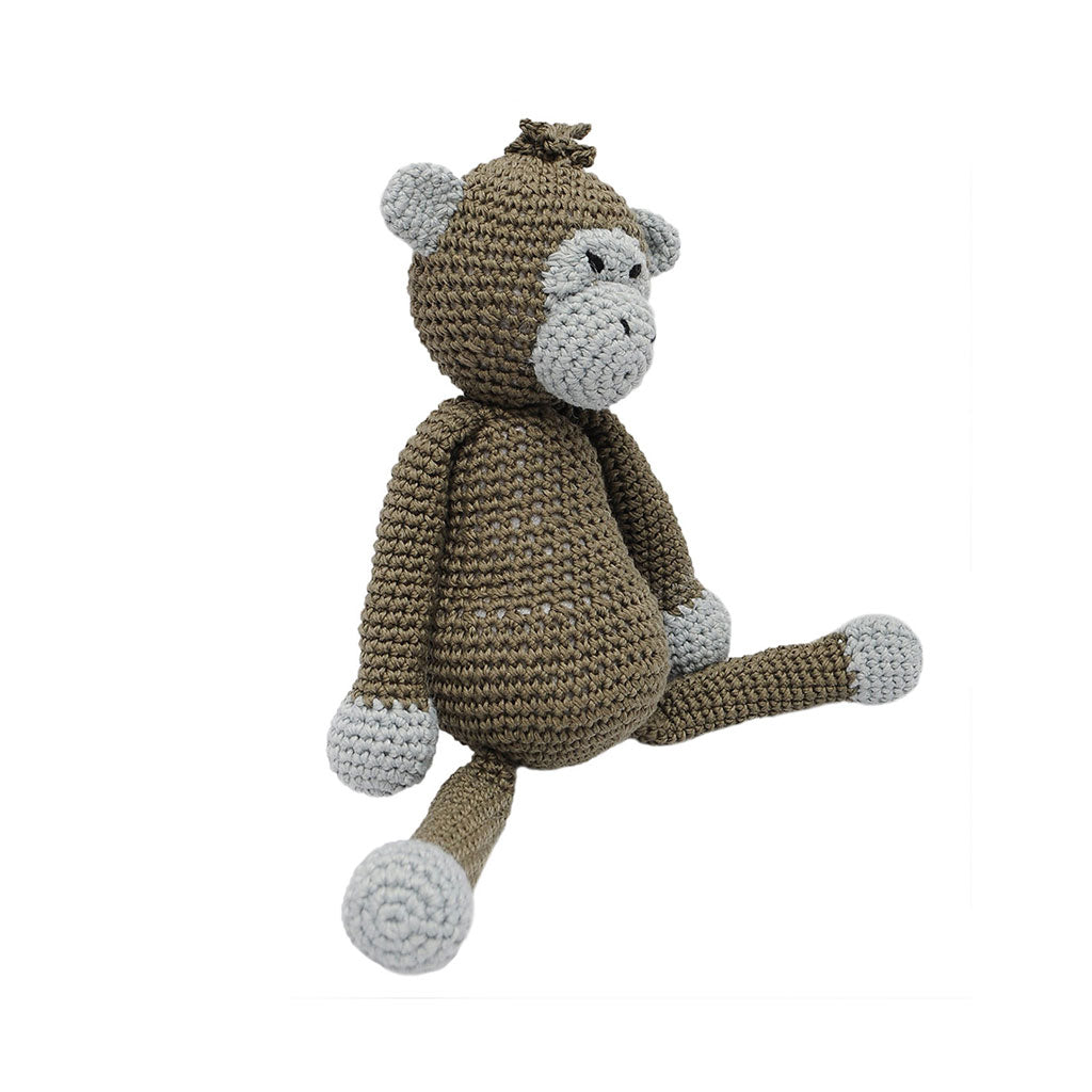 Beige-Green Funny Monkey Handmade Amigurumi Stuffed Toy Knit Crochet Doll VAC