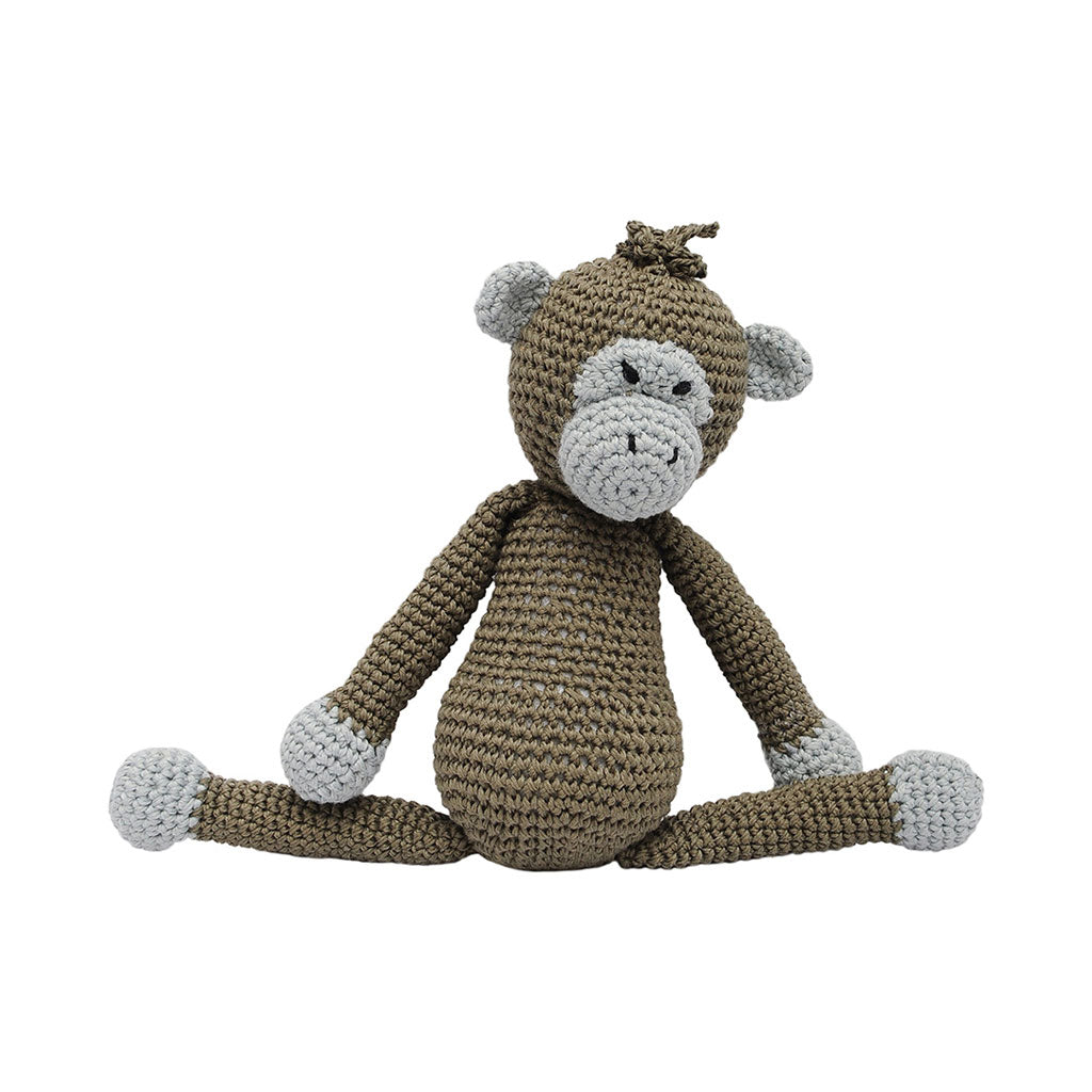 Beige-Green Funny Monkey Handmade Amigurumi Stuffed Toy Knit Crochet Doll VAC